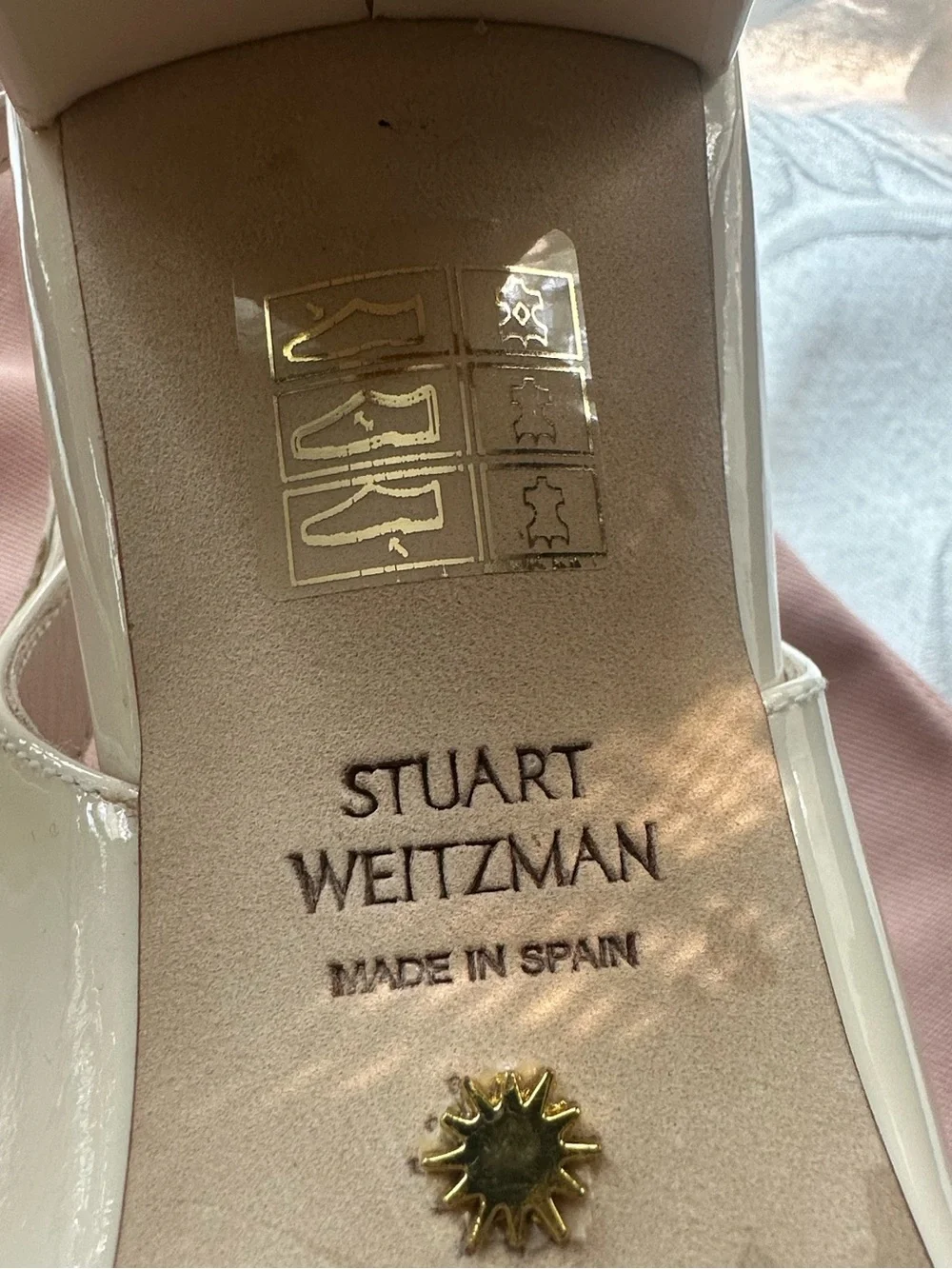 Stuart Weitzman XTALFLEUR Seashell Patent Leather Slingbacks